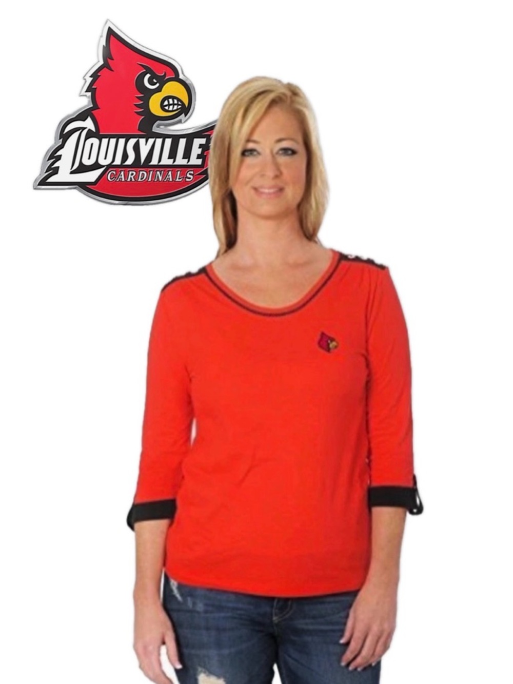 NWT [Ug Apparel] Louisville Cardinals NCAA 3/4 Roll Sleeve Button Top Women’s L - Picture 2 of 10
